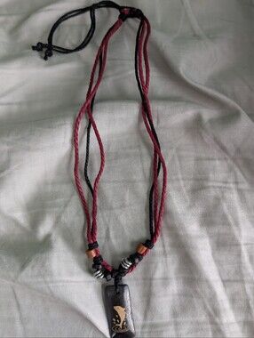 Handcrafted Black Pendant Necklace with Maroon and Black Cord!